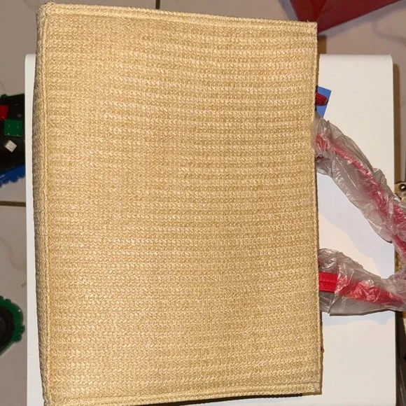 Disney Straw Tote with Red Embroidered Stitch and Flower Charm - Picture 4 of 9